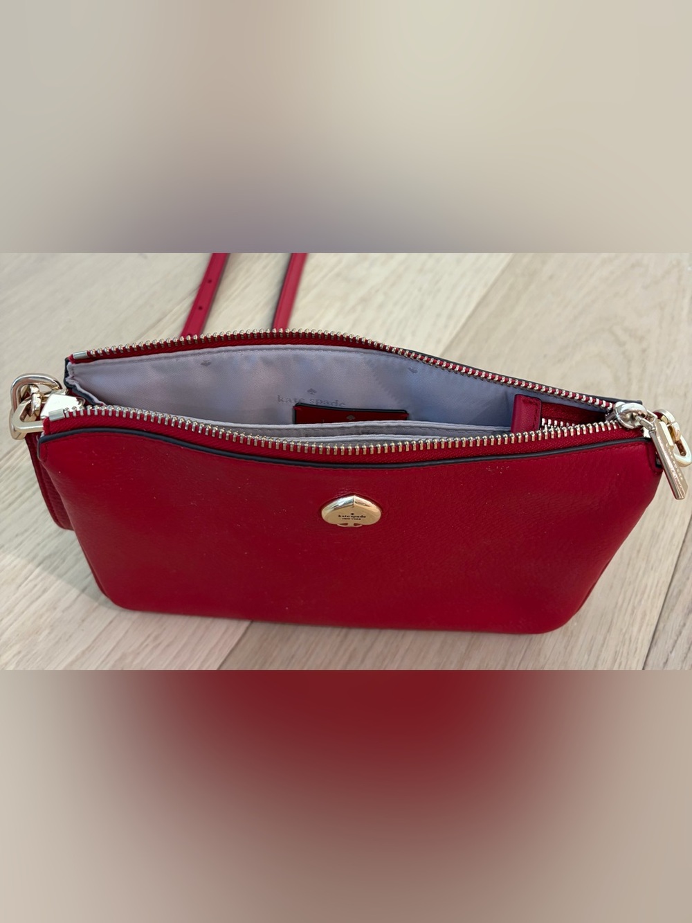 kate spade Red Pebbled Leather Crossbody with Gold Spade Accent - Picture 5 of 11